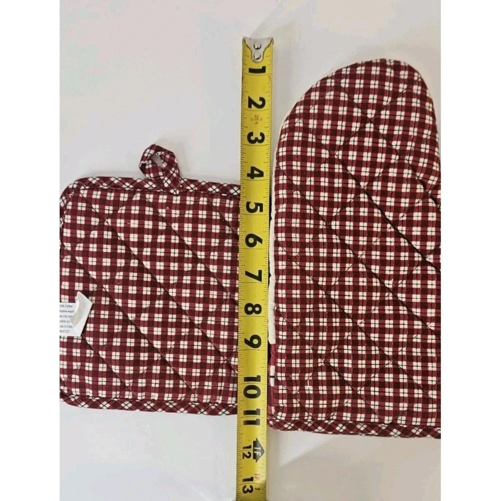 Christmas Country Farmhouse Oven Hot Mitt w 2‎ Pot Holders Quilted Plaid Cotton